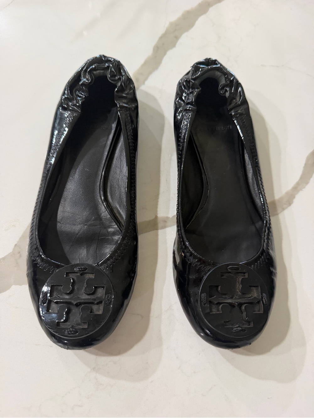 Tory Burch Black Patent Leather Logo Ballet Flats